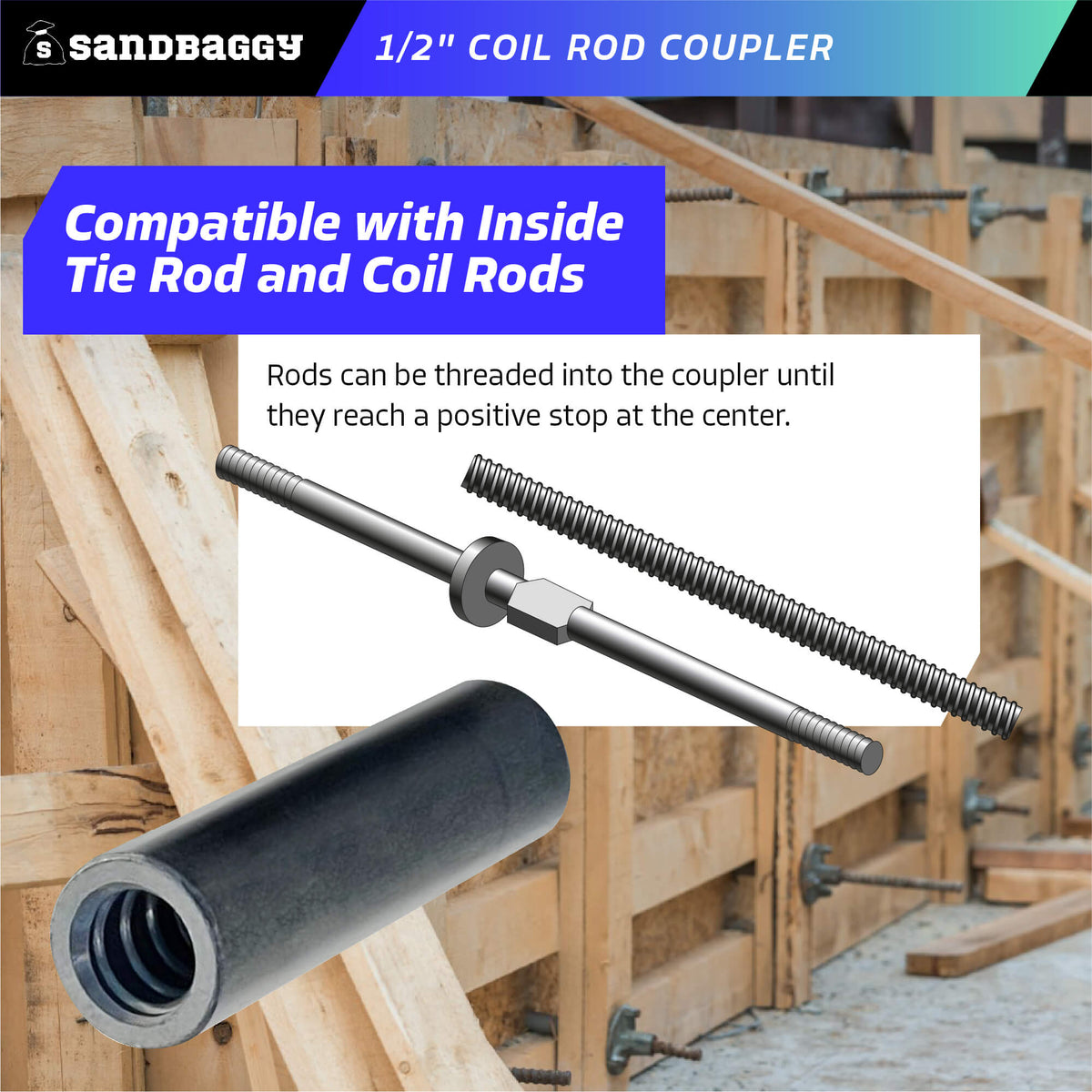 500: 1/2" Coil Rod Coupler - Round Threaded Coupling Nuts