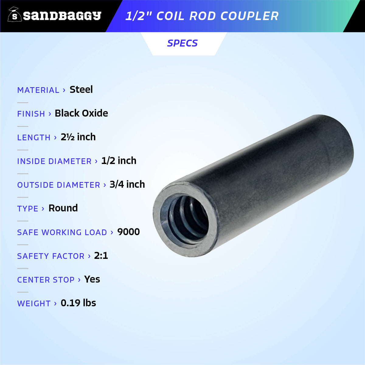 500: 1/2" Coil Rod Coupler - Round Threaded Coupling Nuts