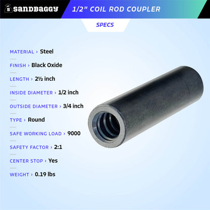 500: 1/2" Coil Rod Coupler - Round Threaded Coupling Nuts