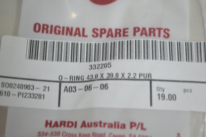 Hardi 332205: O-Ring D43/39 x D2