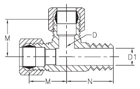 Wear Parts 71X6: By Danfoss - Compression Fitting - Male Pipe Run Tee - 3/8" Tube OD x 1/4" Male NPTF x 3/8" Tube OD - Brass