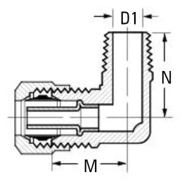 Danfoss 1469X4X4: Air Brake Adapter for Nylon Tubing Male Connector 90Â° Elbow, 1/4" Tube OD x 1/4" Male Pipe, Brass