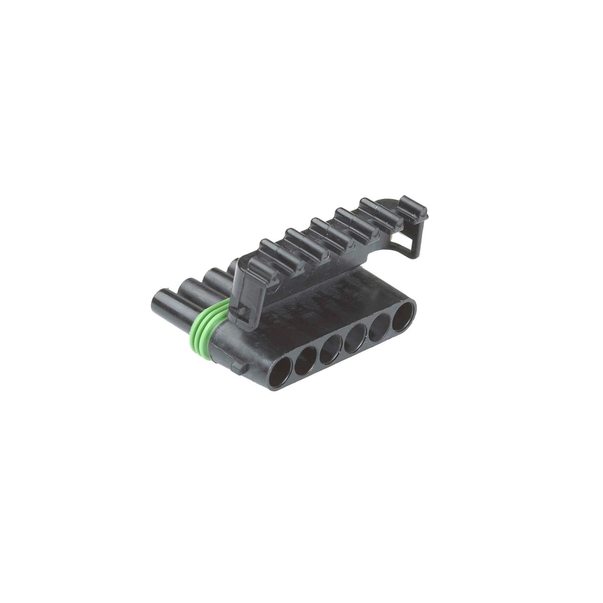 John Deere RE12366:  Delphi Black Electrical Connector Assembly, 6 Cavities