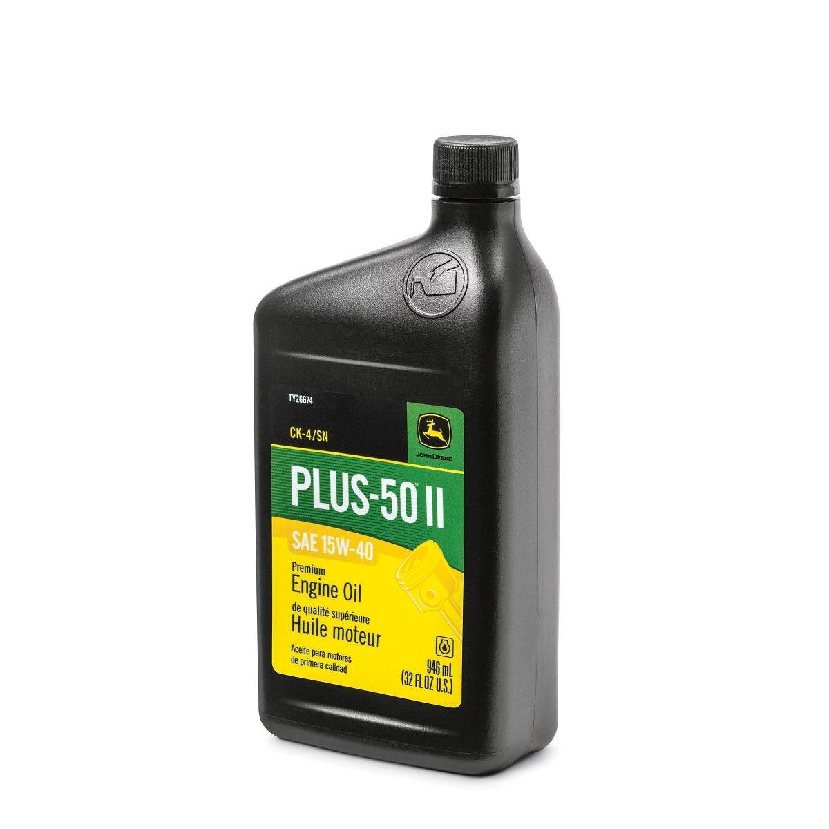 John Deere TY26674:  Premium Engine Oil, Plus-50 II, SAE 15W-40, API CK4/SN, 946 ml (32 Fluid Oz)