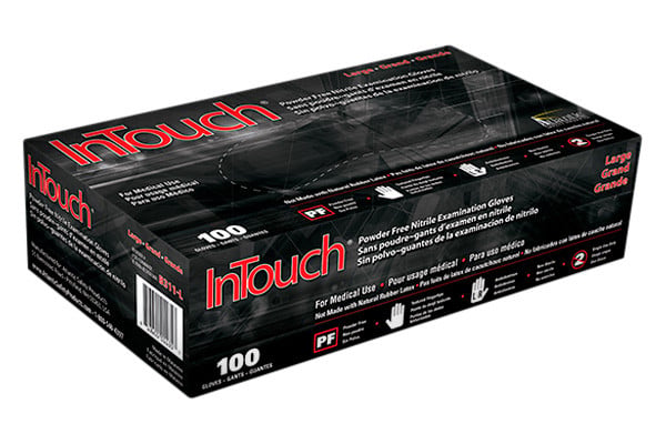 B311-XL: Intouch X-Large Fingertip Textured Grip Powder-Free Black Nitrile Disposable Gloves