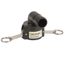 Banjo 150C90: 1 1/2" 90° Female Coupler X 1 1/2" Hose Shank Poly Cam Lever Coupling